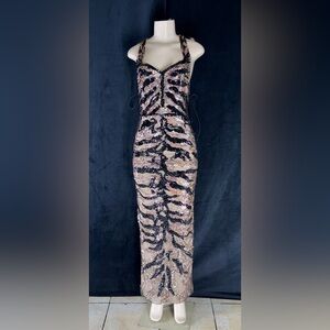 Elegant Sequin Zebra Print Dress